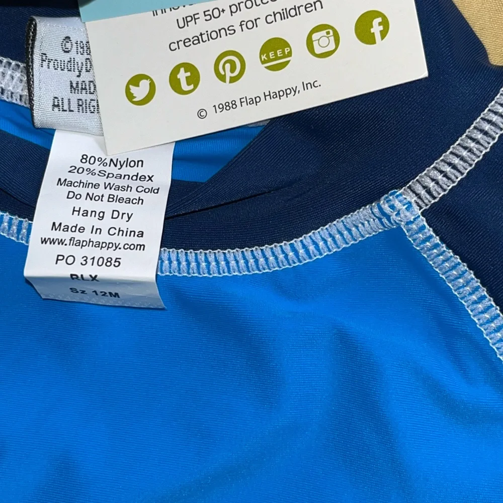 Flap Happy Kids UV 50 NWT Blue Navy Rash Guard Swim Top Size 12M